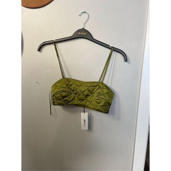 Pretty Garbage Tops - Pretty Garbage Women's Olive Green Quilted Strappy Crop Tank Top Size Small